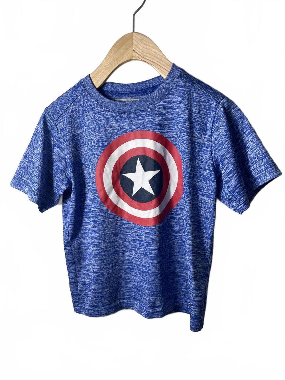 Marvel Captain America Graphic Tee Shirt Boys Blue Size 6 Red Athletic Summer